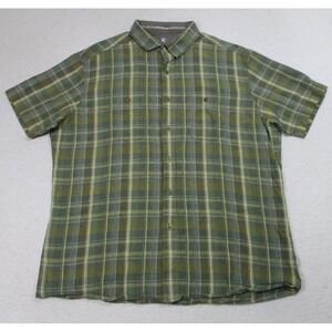 Kuhl Shirt Mens‎ XL Green Plaid Linen Cotton Short Sleeve Button Front